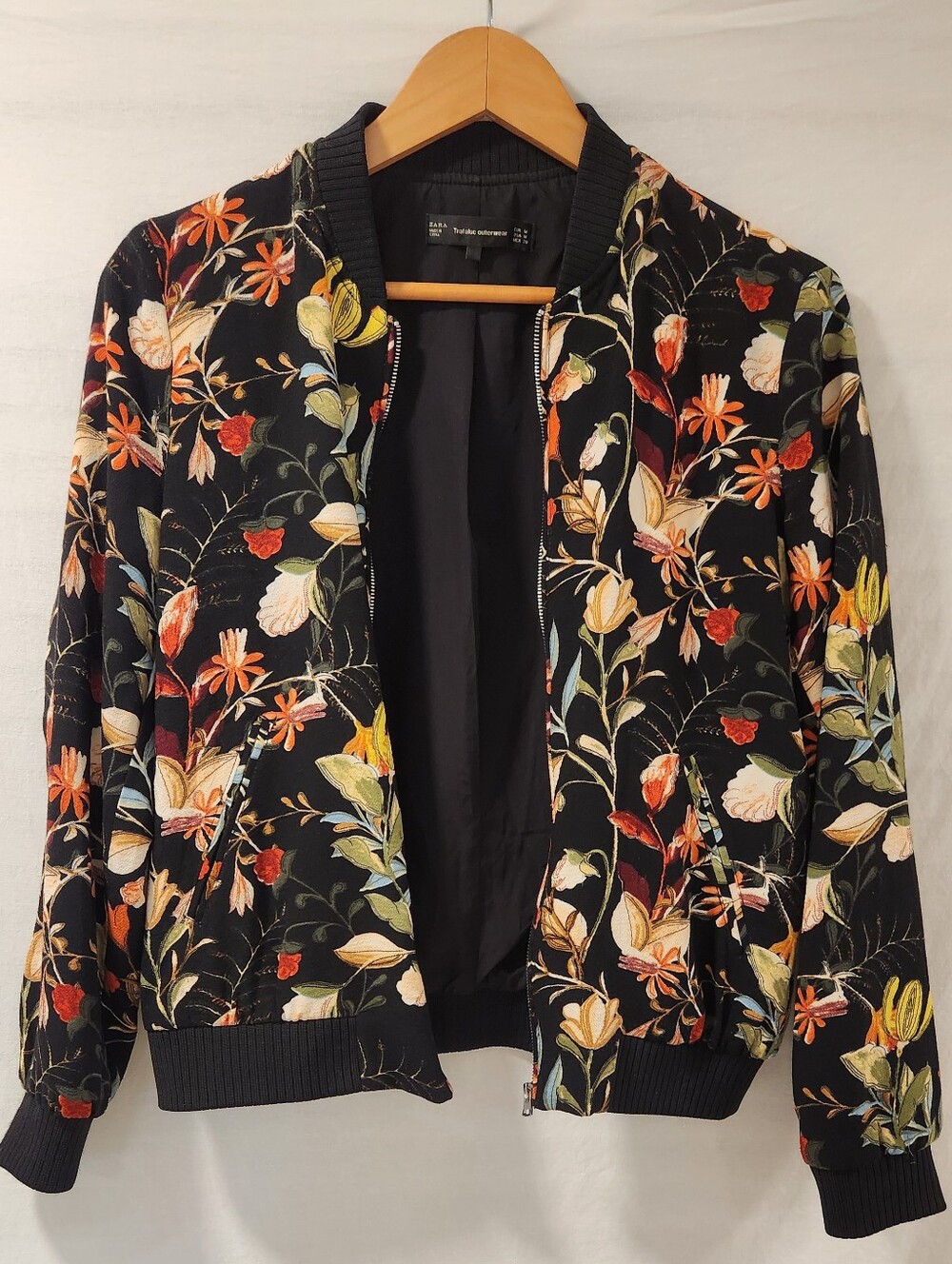 Zara Trafaluc Floral Bomber Jacket Size M - Picture 7 of 8